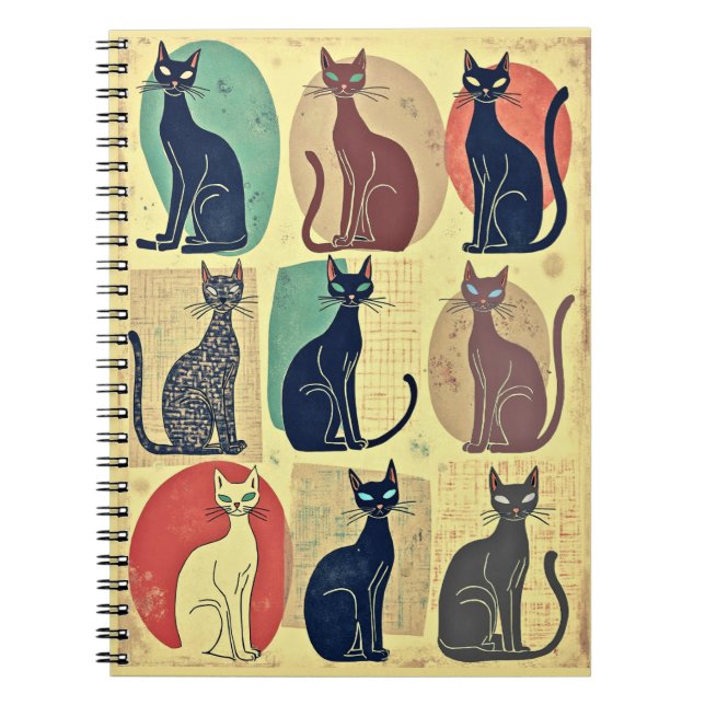Vintage Mid-Century Modern Cats Notebook (Front)