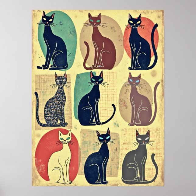 Vintage Mid-Century Modern Cats Poster (Front)