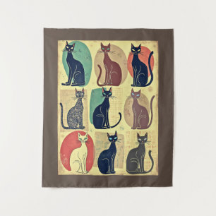 Vintage Mid-Century Modern Cats Tapestry