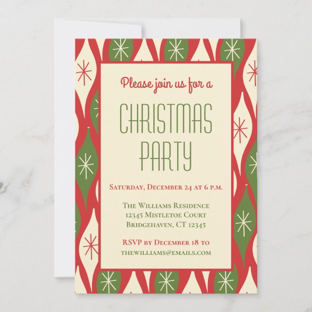 Vintage Mid Century Modern Retro Christmas Party Invitation (Front)