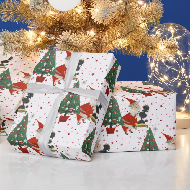 Vintage Mid Century Santa With Poodle Wrapping Paper (Holidays)