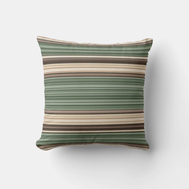 Vintage Midcentury Lines Green Brown Cushion (Front)