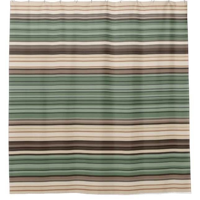Vintage Midcentury Lines Green Brown Shower Curtain (Front)