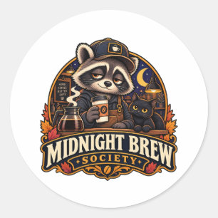 Vintage Midnight Brew Raccoon Coffee Society Retro Classic Round Sticker