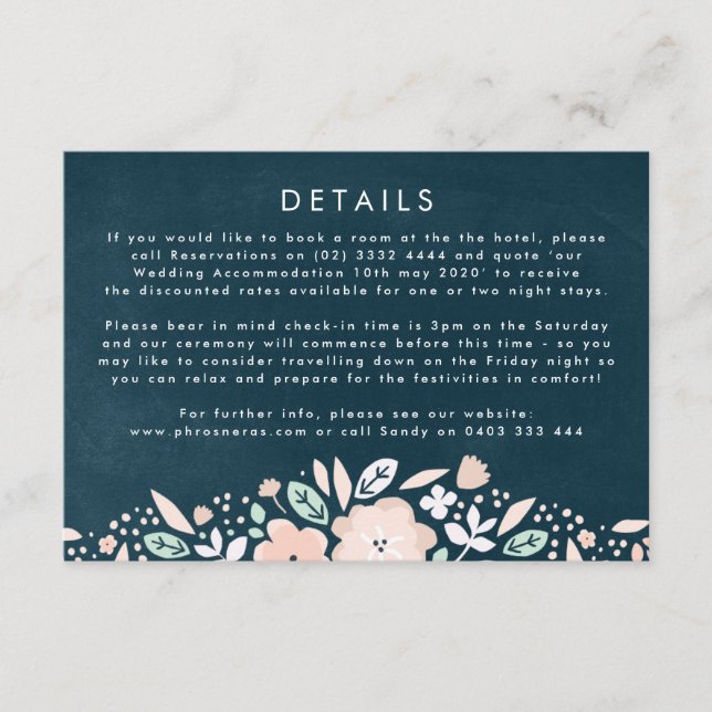 Vintage Midnight Floral Wedding Direction Enclosure Card (Front)
