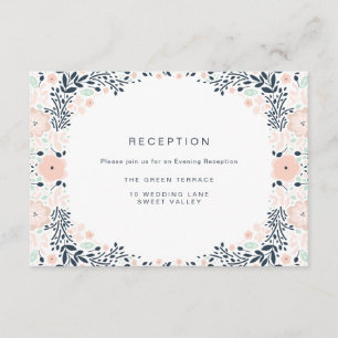 Vintage Midnight Floral Wedding Reception Card