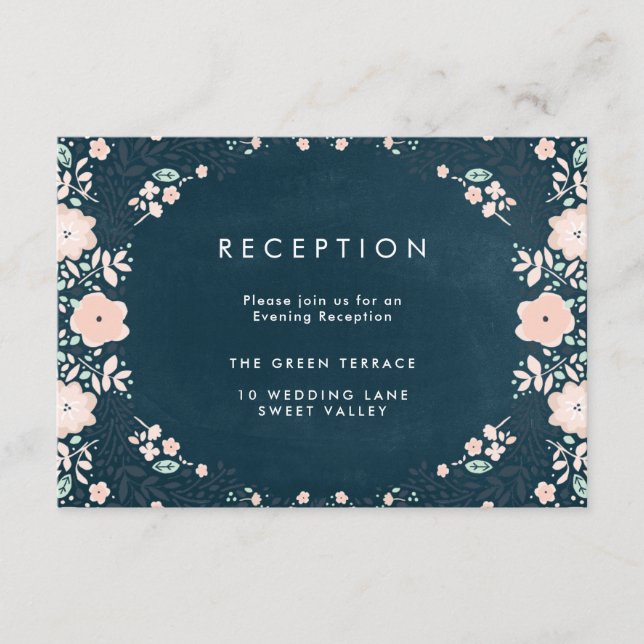 Vintage Midnight Floral Wedding Reception Card (Front)