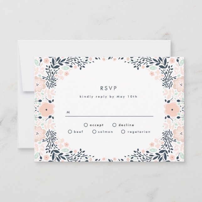 Vintage Midnight Floral Wedding RSVP Card (Front)