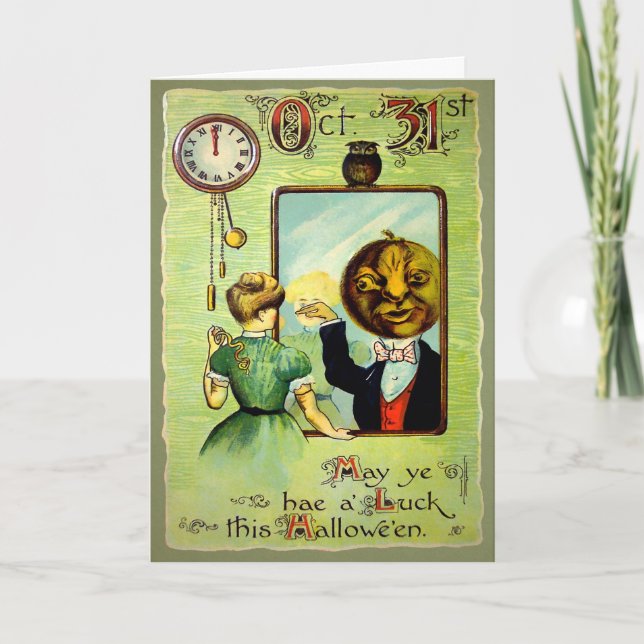 Vintage Midnight Mirror Halloween Card (Front)