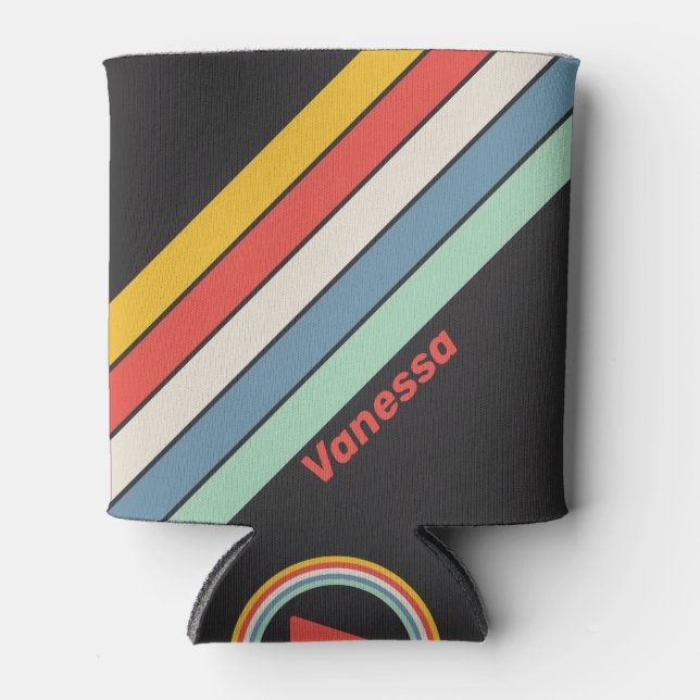 Vintage Midnight Stripes with Name Can Cooler (Front)