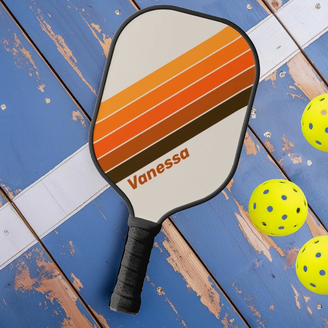 Vintage Midnight Sunrise Striped with Name Pickleball Paddle (Creator Uploaded)