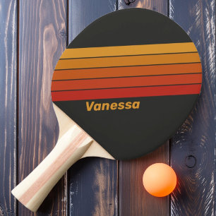 Vintage Midnight Sunset Striped with Name Ping Pong Paddle