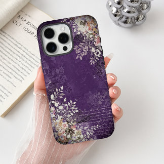 Vintage Midnight Violet Floral Charm iPhone 16 Pro Max Case