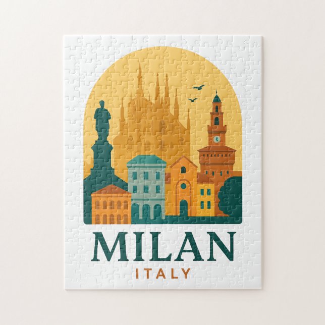 Vintage Milan Italy Travel | Retro Duomo Jigsaw Puzzle (Vertical)