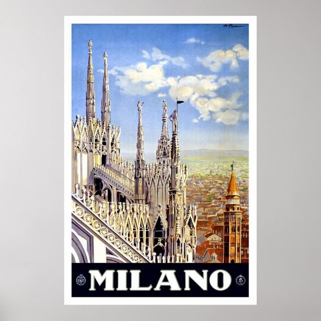 Vintage Milano Travel Advertisement Poster (Front)