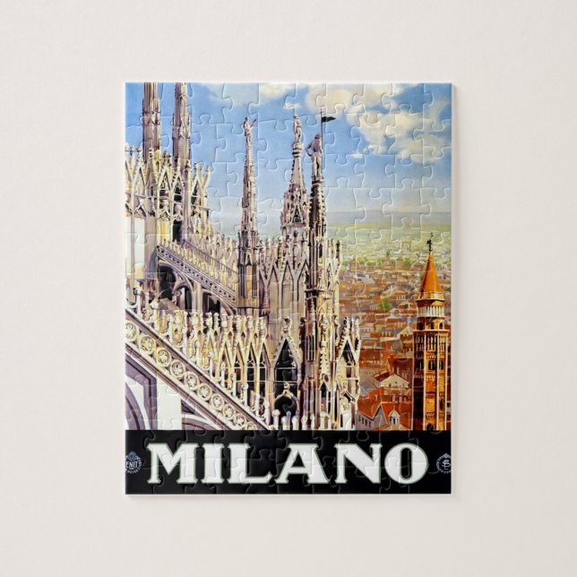 Vintage Milano Travel Illustration Art Jigsaw Puzzle (Vertical)