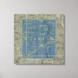Vintage Miles, Texas Map Stretched Canvas Print