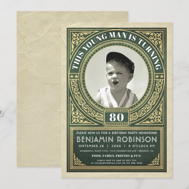 Vintage Milestone Birthday Invitations Your Photo (Front/Back)
