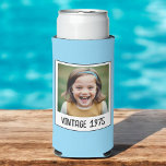 Vintage Milestone Birthday Photo Keepsake Seltzer Can Cooler<br><div class="desc">Celebrate a special milestone with the Vintage Milestone Birthday Photo Keepsake Can Cooler. This stylish can cooler features a charming vintage design, customisable with a favourite photo and birthday details. Made from high-quality insulating material, it keeps beverages cold while adding a personal touch to the celebration. Perfect for birthday parties,...</div>