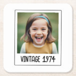Vintage Milestone Birthday Photo Keepsake Square Paper Coaster<br><div class="desc">Celebrate in style with the Vintage Milestone Birthday Photo Keepsake Square Paper Coaster. Featuring a charming vintage design, these coasters can be personalised with a favourite photo and birthday details, adding a personal touch to your celebration. Made from high-quality, absorbent paper, they protect surfaces while enhancing your party decor. Perfect...</div>