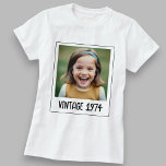 Vintage Milestone Birthday Photo Keepsake T-Shirt<br><div class="desc">Celebrate a special milestone with the Vintage Milestone Birthday Photo Keepsake T-Shirt. This stylish t-shirt features a charming vintage design, customisable with a favourite photo and birthday details for a personal touch. Made from high-quality, comfortable fabric, it’s perfect for wearing at the birthday party and beyond. Ideal for milestone birthday...</div>