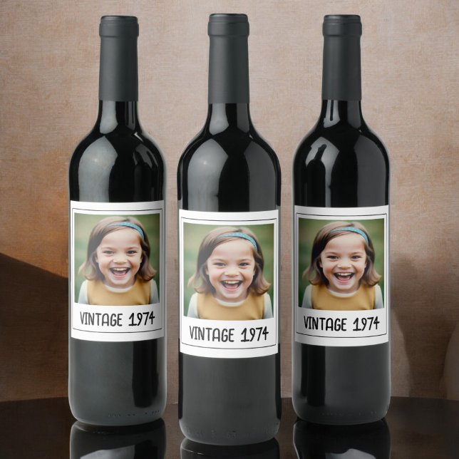 Vintage Milestone Birthday Photo Keepsake Wine Label (Creator Uploaded)