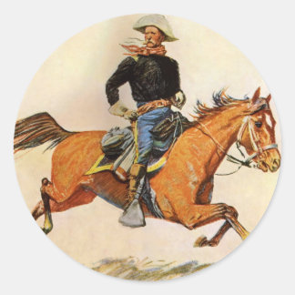 Vintage Military, A Cavalry Officer by Remington Classic Round Sticker