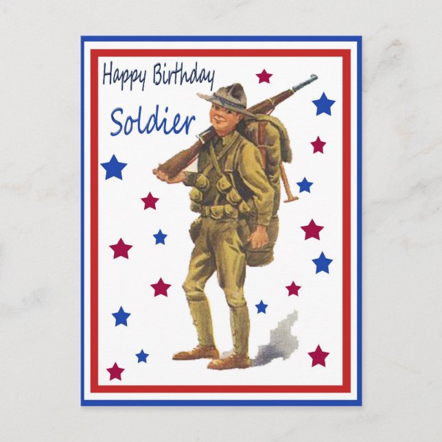 Vintage Military Happy Birthday Soldier Postcard (Front)