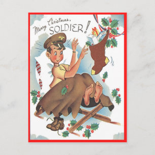 Vintage Military Merry Christmas Soldier Postcard