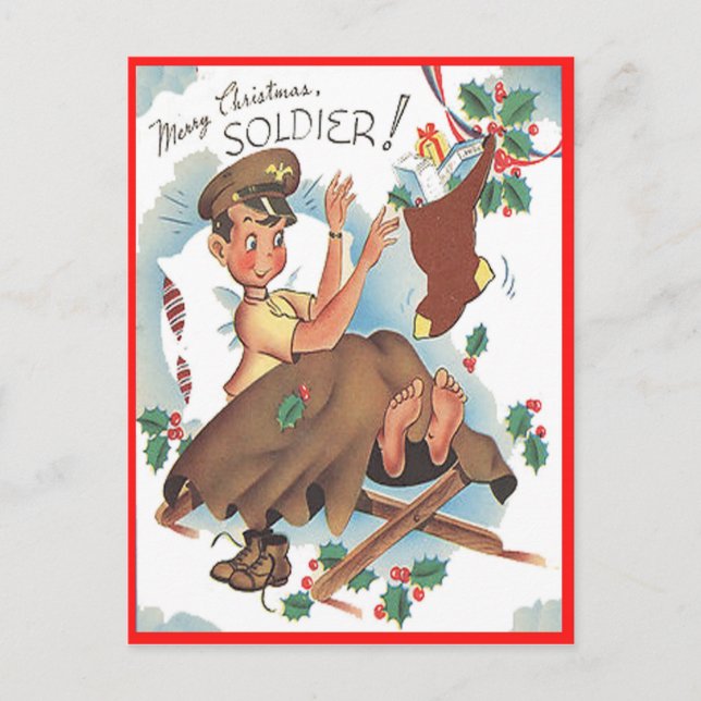 Vintage Military Merry Christmas Soldier Postcard (Front)