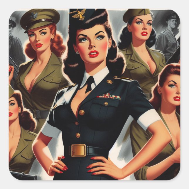 Vintage Military Pin-up Square Sticker (Front)