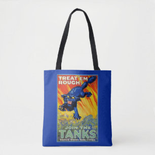 Vintage Military War Recruiting with a Wild Cat Tote Bag