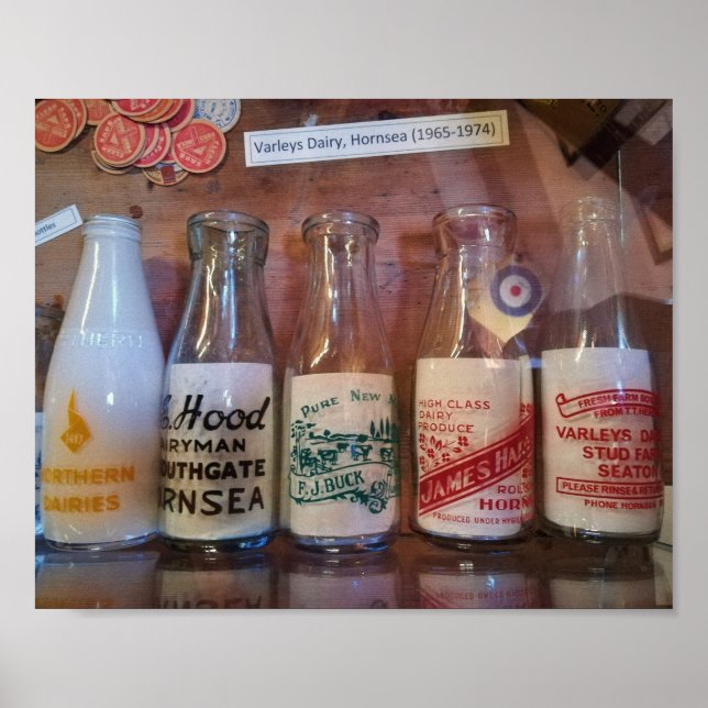 Vintage Milk  Bottles By Gone Times Poster (Front)