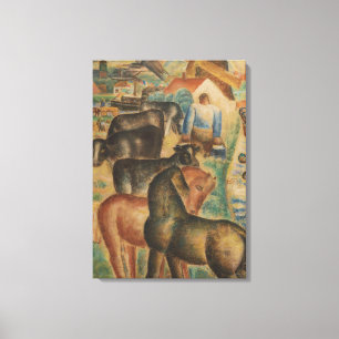 Vintage Milking Time on the Farm Canvas Print