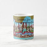 Vintage Milwaukee Mug<br><div class="desc">An old colourful postcard greeting from Milwaukee,  Wisconsin repurposed!
Just a note - If you prefer a different background colour - it's easy to change.</div>