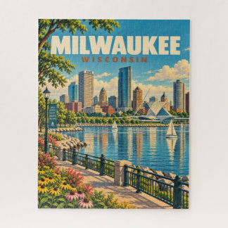 Vintage Milwaukee Skyline Lake Michigan Jigsaw Puzzle