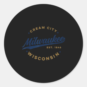 Vintage Milwaukee Wisconsin Cream City Blue Text Classic Round Sticker