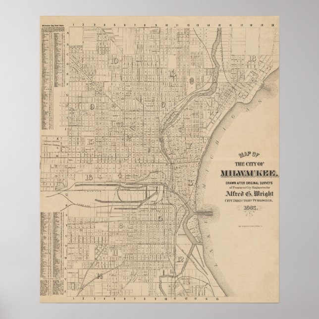 Vintage Milwaukee, Wisconsin Map Poster (Front)