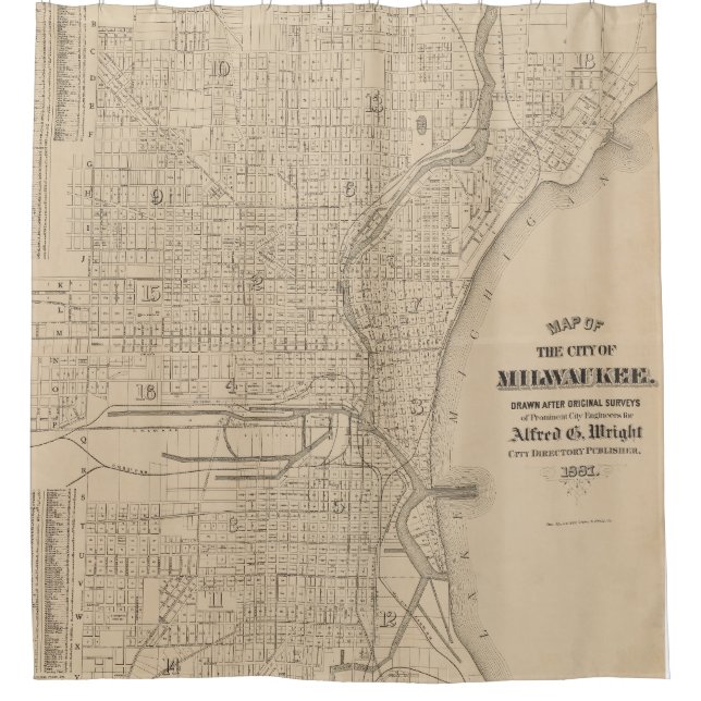 Vintage Milwaukee, Wisconsin Map Shower Curtain (Front)
