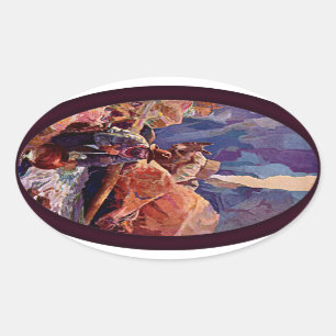 Vintage Miner and Donkey Painting Oval Sticker