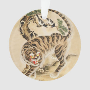 Vintage Minhwa Tiger Under Pine Tree Ornament