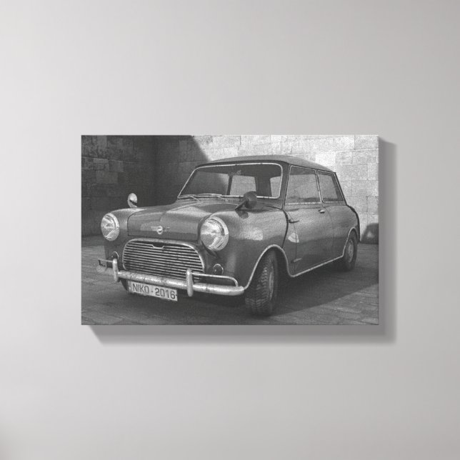 Vintage Mini Cooper black and white retro canvas Print (Front)