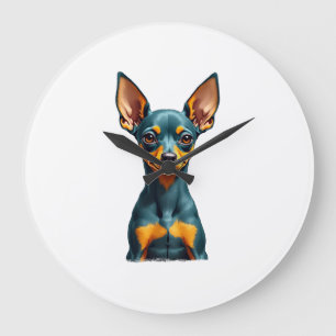 Vintage Miniature Pinscher Portrait Colourful Engr Large Clock