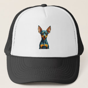 Vintage Miniature Pinscher Portrait Colourful Engr Trucker Hat
