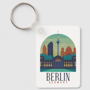 Vintage Minimal Berlin Germany Skyline Travel Key Ring