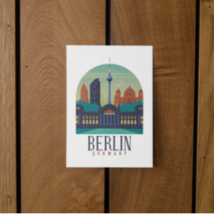 Vintage Minimal Berlin Germany Skyline Travel Postcard