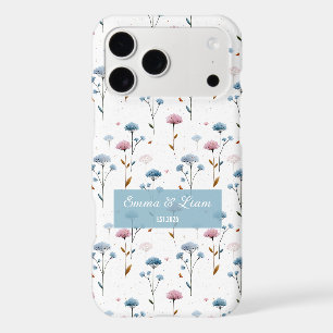 Vintage Minimal Blue and Pink Floral Personalized