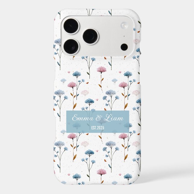 Vintage Minimal Blue and Pink Floral Personalized (Back)