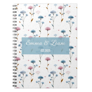 Vintage Minimal Blue and Pink Floral Personalized Notebook