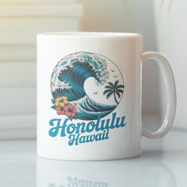 Vintage Minimal Honolulu Hawaii Aloha Travel  Coffee Mug (Vintage Minimal Honolulu Hawaii Aloha Travel Coffee Mug)